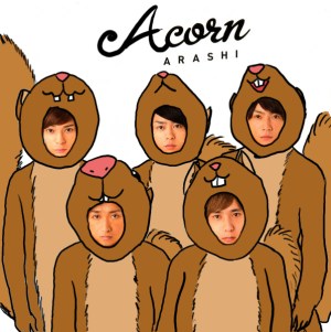 Spoof of the 1st pressing cover of Arashi's album "Popcorn," made as a birthday card for a friend who loves Arashi and squirrels.