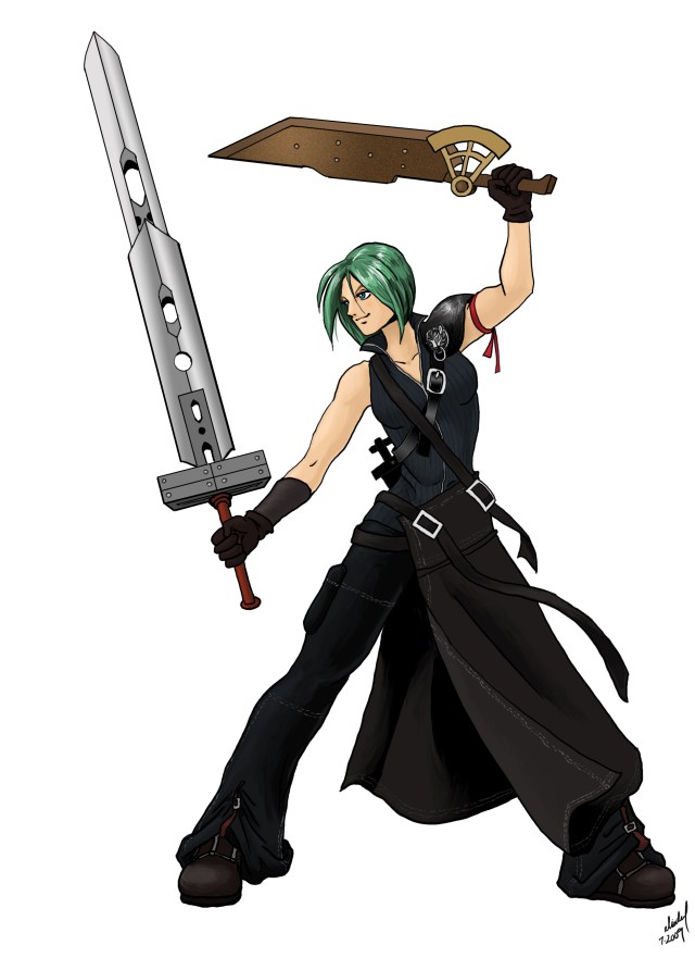 Made as a prize for another member on NA SEM. I used to have little contests on my page, usually just solving riddles. The winner requested her avatar drawn in Cloud's Advent Children outfit.