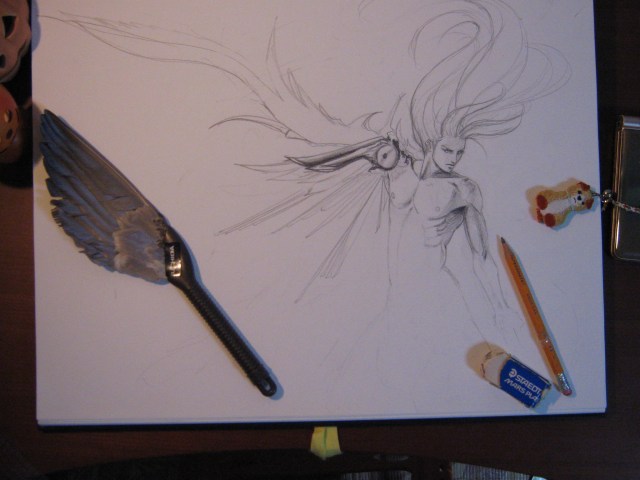 I just wanted to draw muscles and hair and wings. Maybe I'll finish this someday, ahaha... (October 2011)
