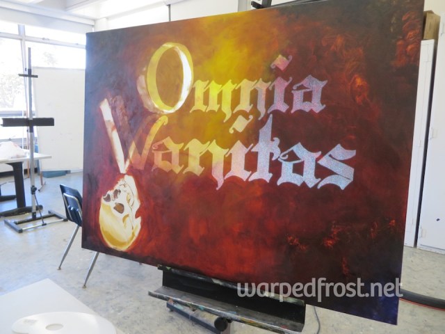 The white projected letters looked glittery. It was an interesting effect that I considered mimicking with paint, but ultimately decided against it.