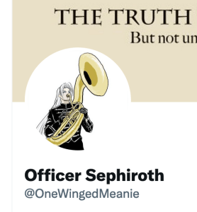 Screenshot showing the Twitter account @/OneWingedMeanie